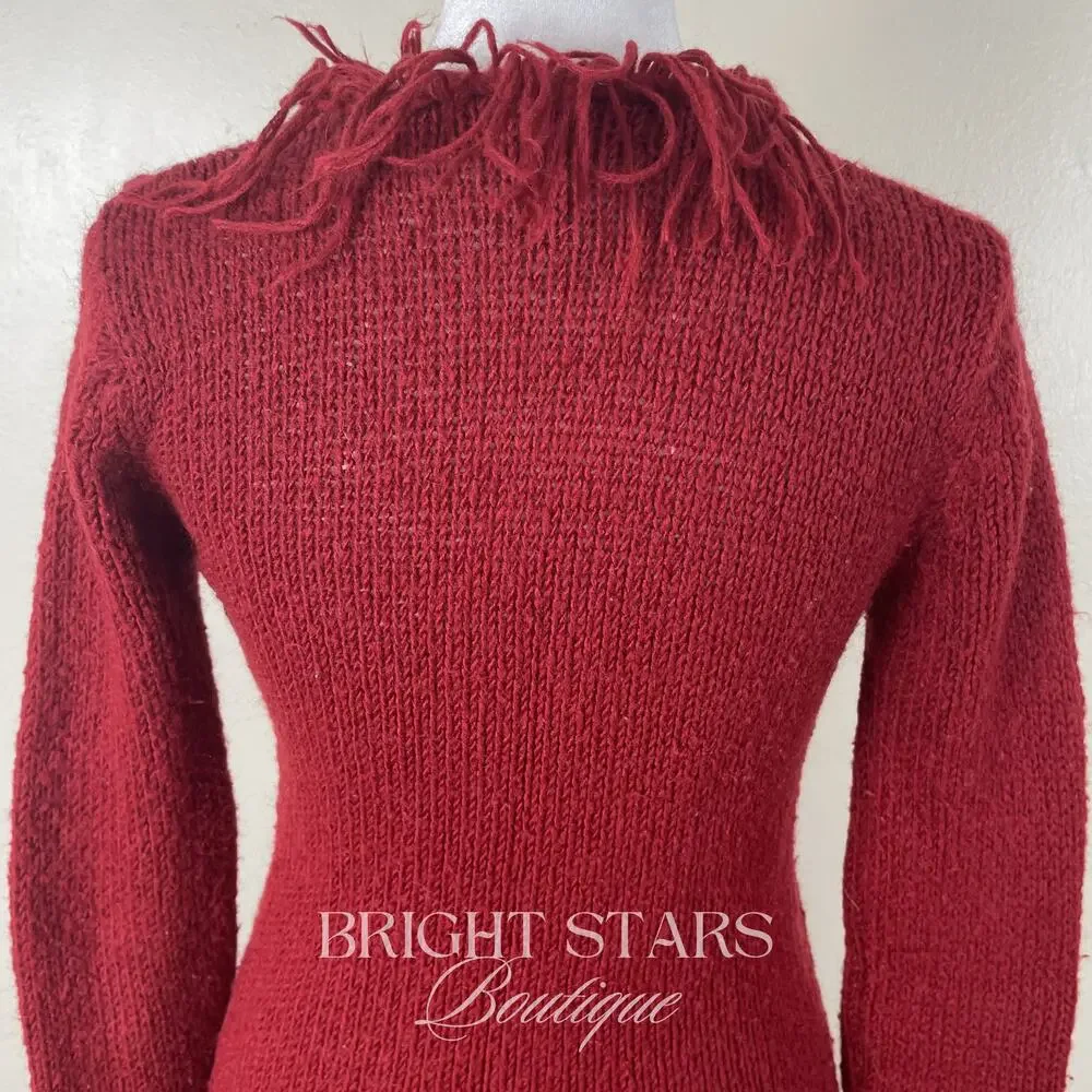 Rare Vintage Knit Cardigan Fringe ALT Red ASO Mary-Kate Olsen Ashley Olsen